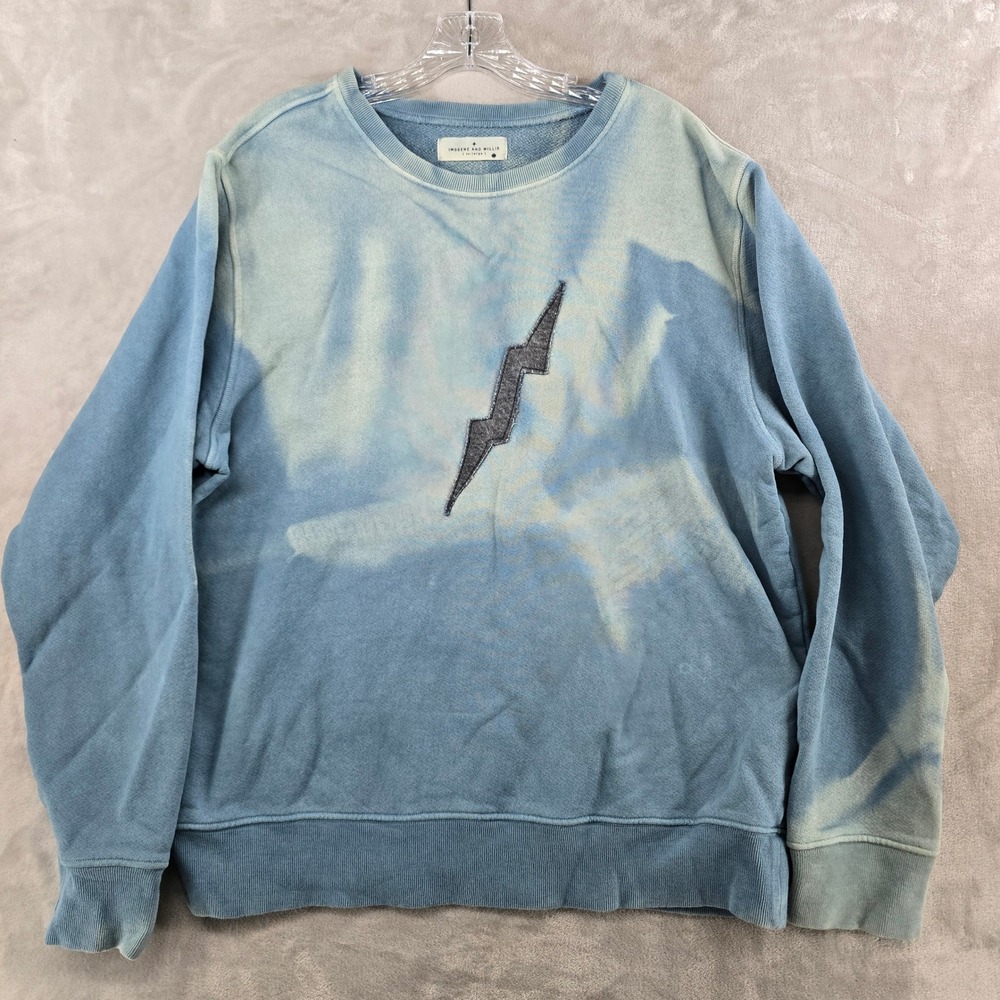 Imogene and Willie Sweatshirt Women XXL Blue Acid Wash Lightning Bolt USA Made